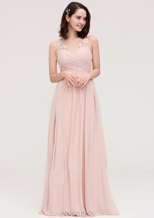 Sleeveless V Neck Long/Floor-Length Chiffon A-line/Princess Bridesmaid Dresses With Pleated Appliqued Hailey DPP0025467