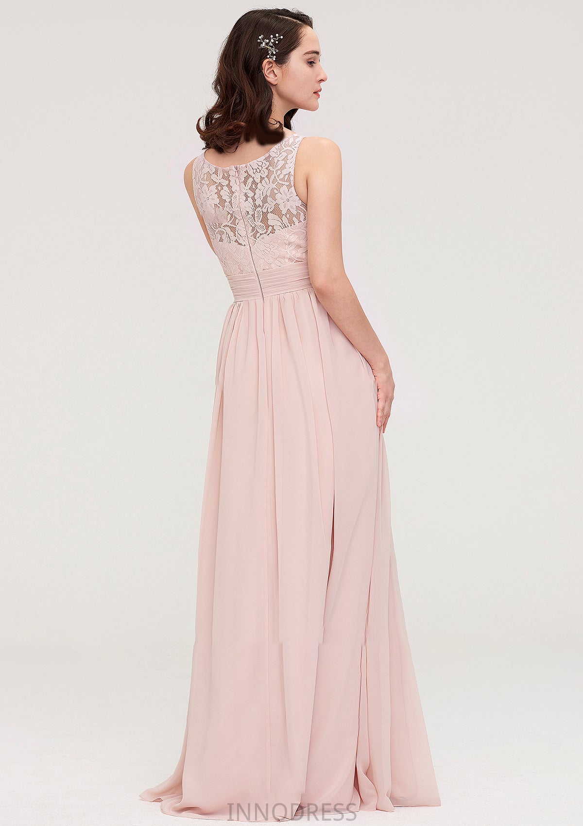 Sleeveless V Neck Long/Floor-Length Chiffon A-line/Princess Bridesmaid Dresses With Pleated Appliqued Hailey DPP0025467