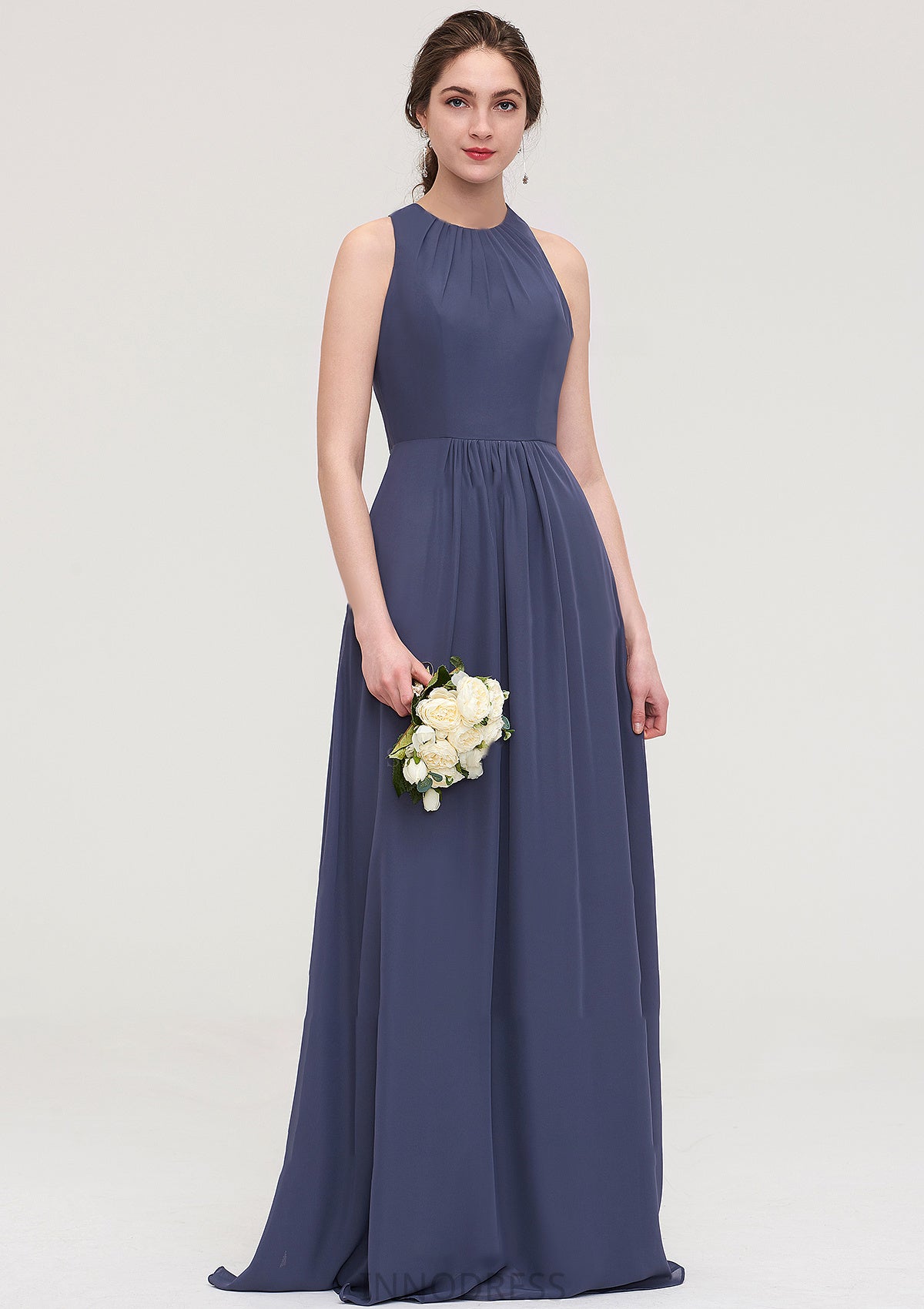 Sleeveless Scoop Neck ong/Floor-Length Chiffon A-line/Princess LStormy Bridesmaid Dresses With Pleated Jane DPP0025470