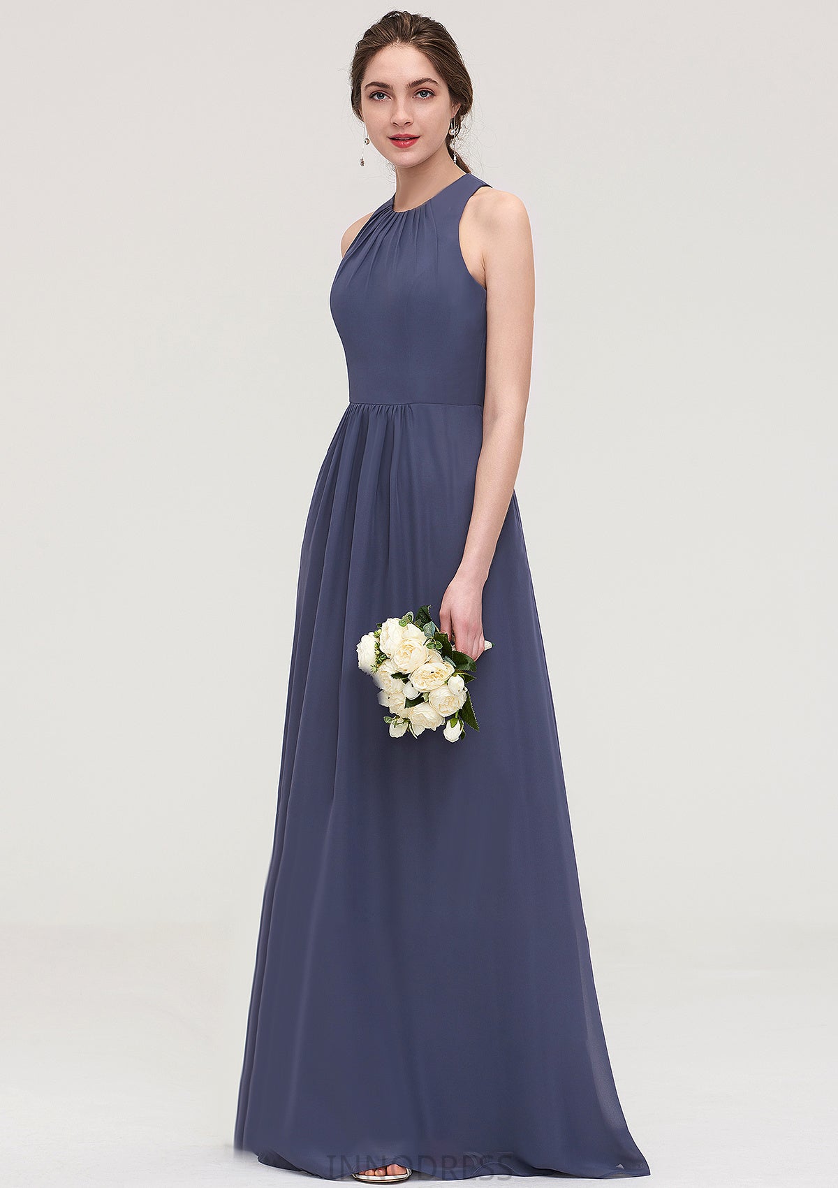 Sleeveless Scoop Neck ong/Floor-Length Chiffon A-line/Princess LStormy Bridesmaid Dresses With Pleated Jane DPP0025470