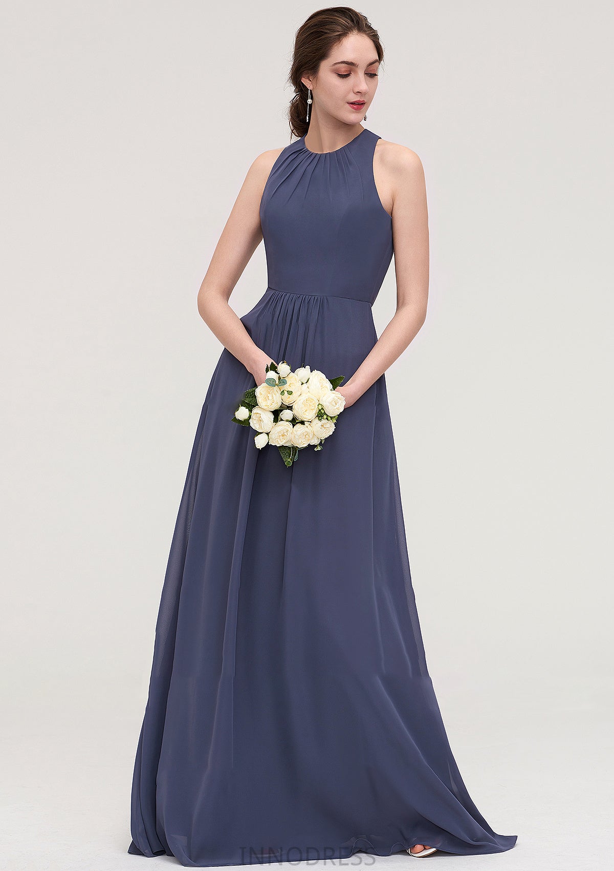 Sleeveless Scoop Neck ong/Floor-Length Chiffon A-line/Princess LStormy Bridesmaid Dresses With Pleated Jane DPP0025470