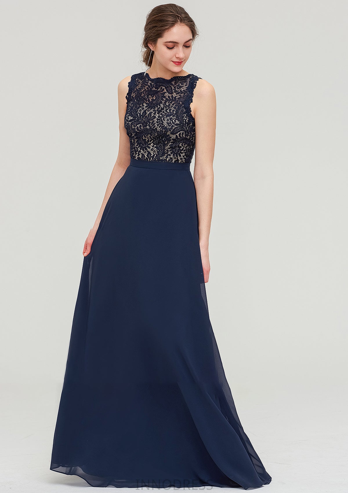 Sleeveless Bateau Long/Floor-Length  Chiffon A-line/Princess Bridesmaid Dresses With Sashes Lace Tina DPP0025471