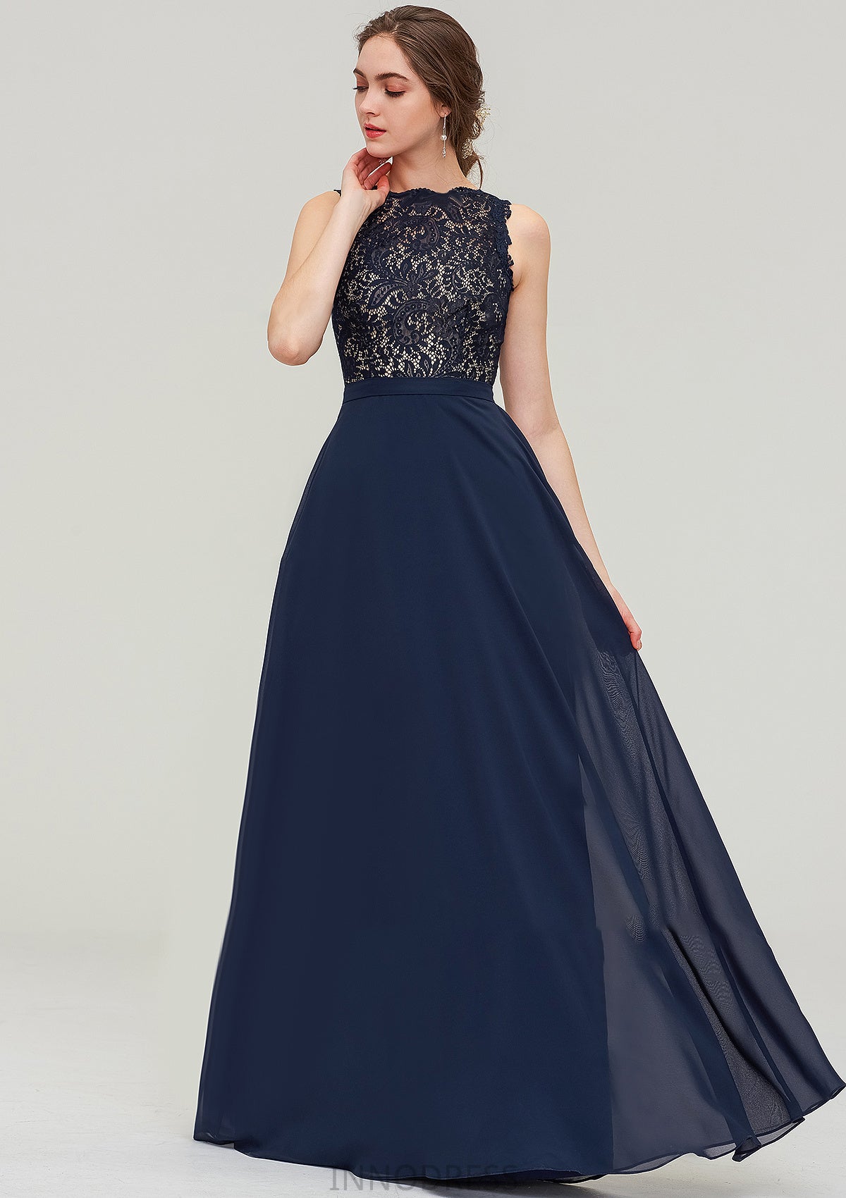 Sleeveless Bateau Long/Floor-Length  Chiffon A-line/Princess Bridesmaid Dresses With Sashes Lace Tina DPP0025471