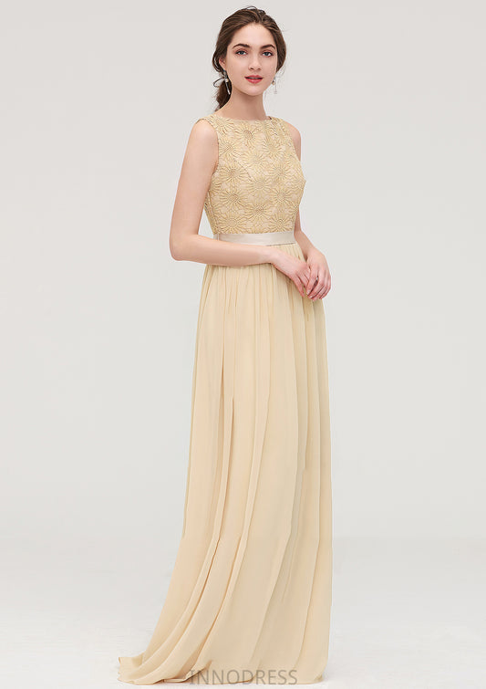 Bateau Sleeveless A-line/Princess Chiffon Long/Floor-Length Bridesmaid Dresses With Sashes Lace Jaiden DPP0025472