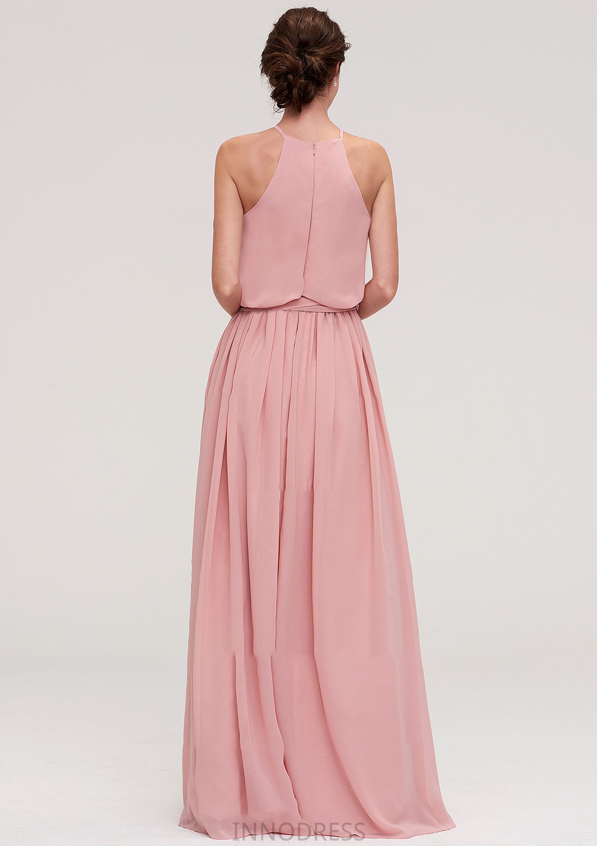 Sleeveless Scoop Neck A-line/Princess Chiffon Long/Floor-Length Bridesmaid Dresseses With Pleated Sashes Aryanna DPP0025476