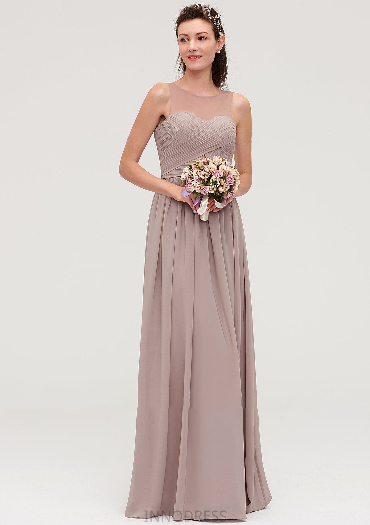 Sleeveless A-line/Princess Chiffon Long/Floor-Length Bridesmaid Dresseses With Pleated Shirley DPP0025479