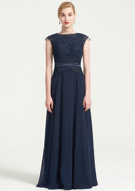 Bateau Sleeveless A-line/Princess Chiffon Long/Floor-Length Bridesmaid Dresses With Sashes Lace Pleated Itzel DPP0025480