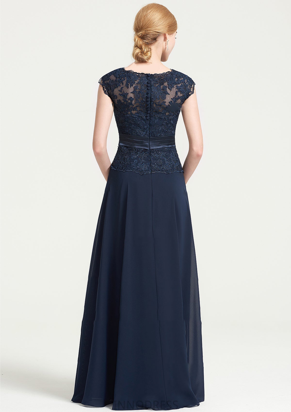 Bateau Sleeveless A-line/Princess Chiffon Long/Floor-Length Bridesmaid Dresses With Sashes Lace Pleated Itzel DPP0025480