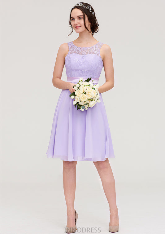 Sleeveless Knee-Length Chiffon A-line/Princess Bridesmaid Dresses With Sashes Lace June DPP0025481