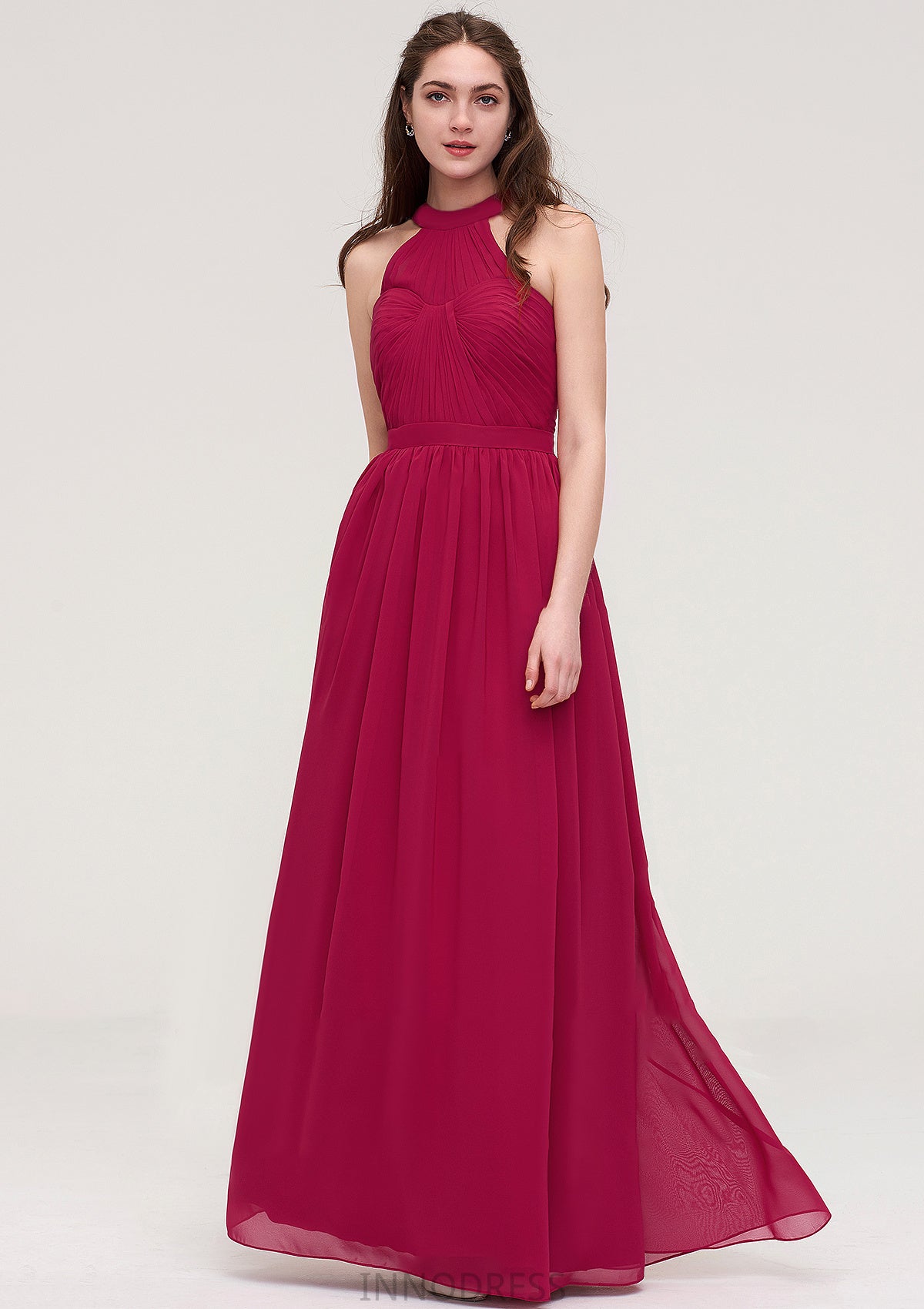 Halter Sleeveless Long/Floor-Length Chiffon A-line/Princess Bridesmaid Dresses With Pleated Kirsten DPP0025483