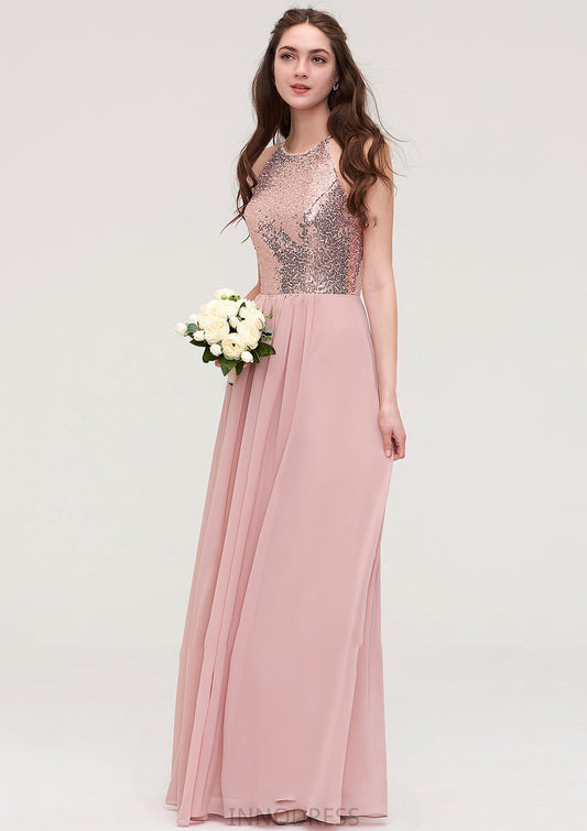 Sleeveless Bateau Long/Floor-Length Chiffon A-line/Princess Bridesmaid Dresses With Sequins Peggie DPP0025484