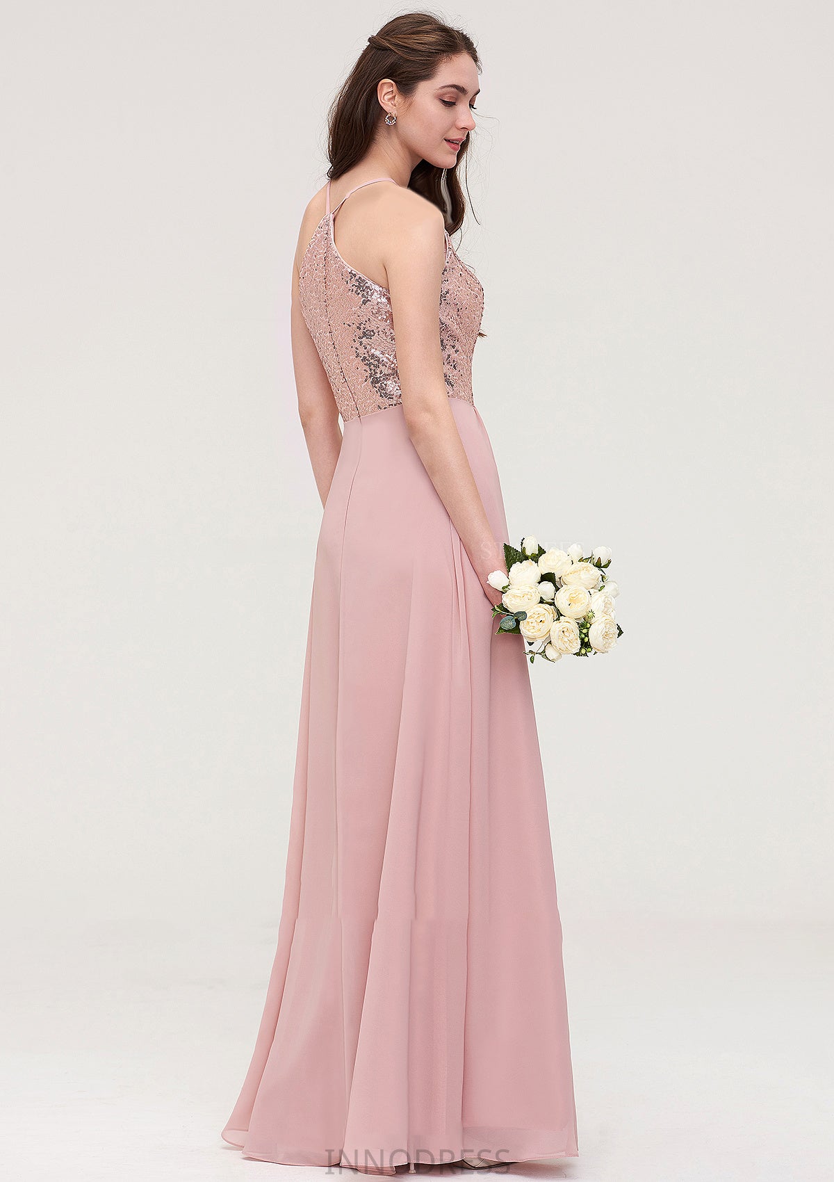 Sleeveless Bateau Long/Floor-Length Chiffon A-line/Princess Bridesmaid Dresses With Sequins Peggie DPP0025484