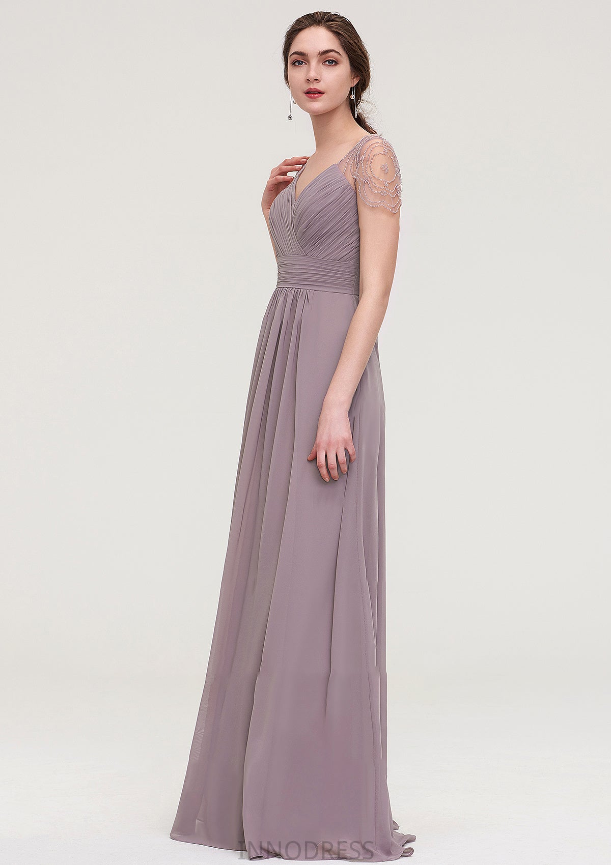 Short Sleeve Sweetheart Long/Floor-Length Chiffon A-line/Princess Bridesmaid Dresses With Pleated Beading Tatiana DPP0025487