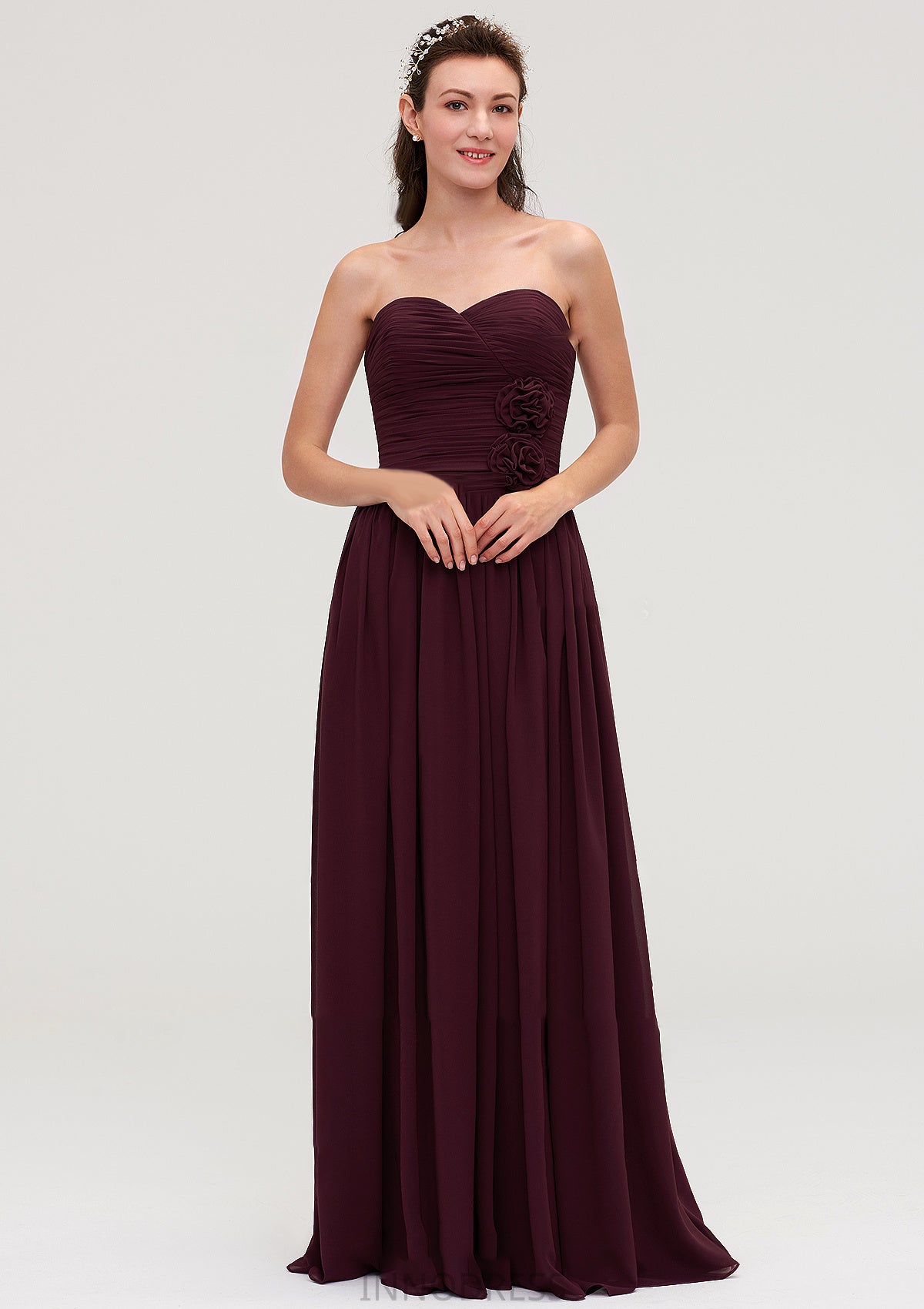 Sweetheart Sleeveless Long/Floor-Length Chiffon A-line/Princess Bridesmaid Dresses With Pleated Kaitlynn DPP0025490