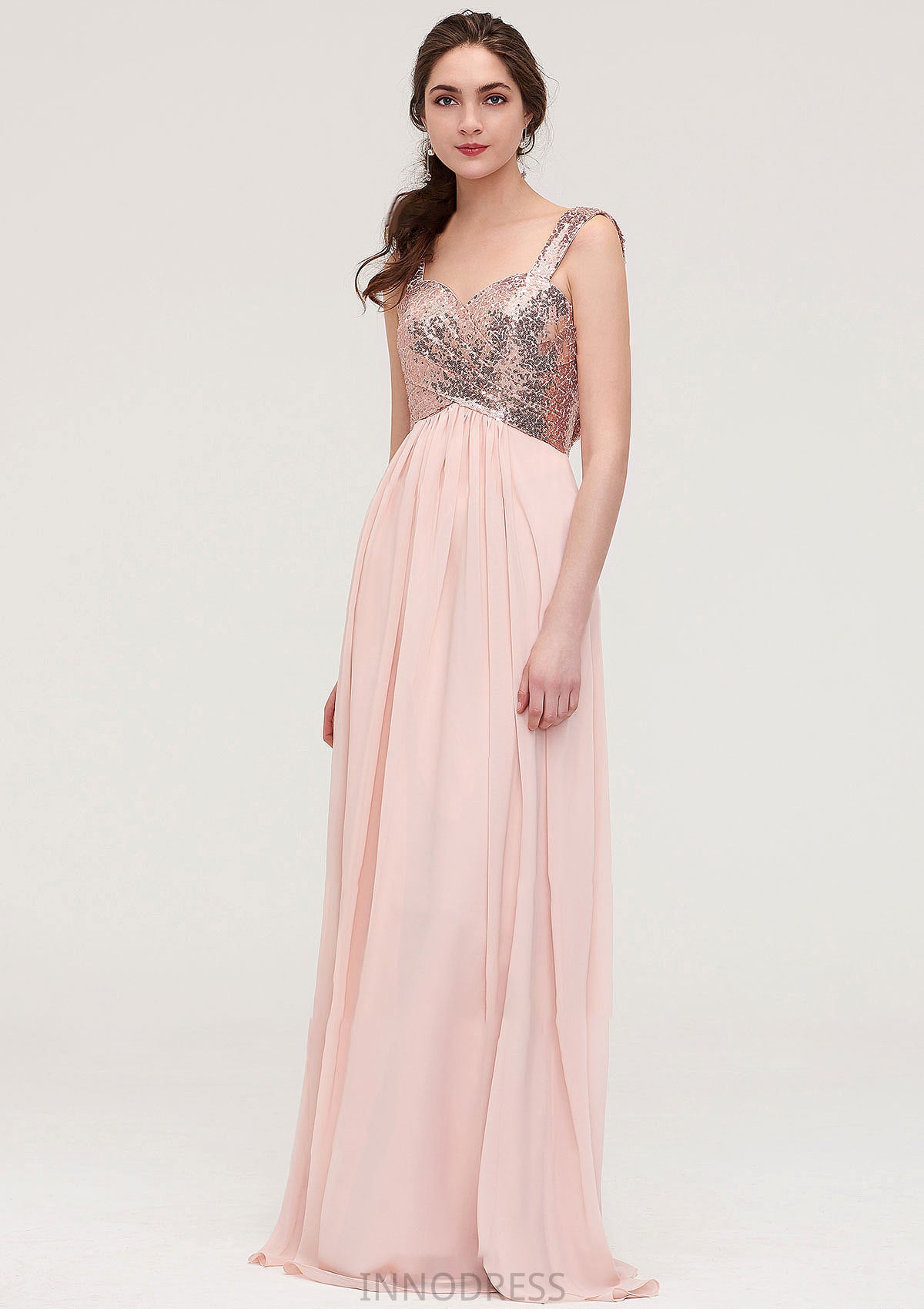 Sleeveless Long/Floor-Length Sweetheart A-line/Princess Chiffon Bridesmaid Dresses With Pleated Sequins Jaliyah DPP0025494