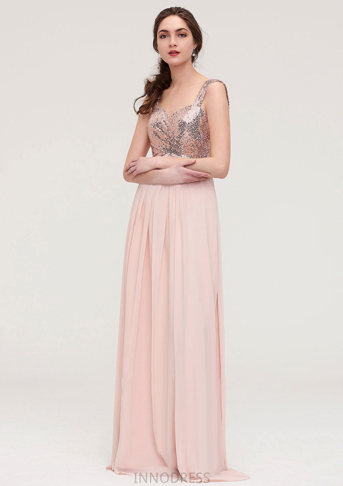 Sleeveless Long/Floor-Length Sweetheart A-line/Princess Chiffon Bridesmaid Dresses With Pleated Sequins Jaliyah DPP0025494