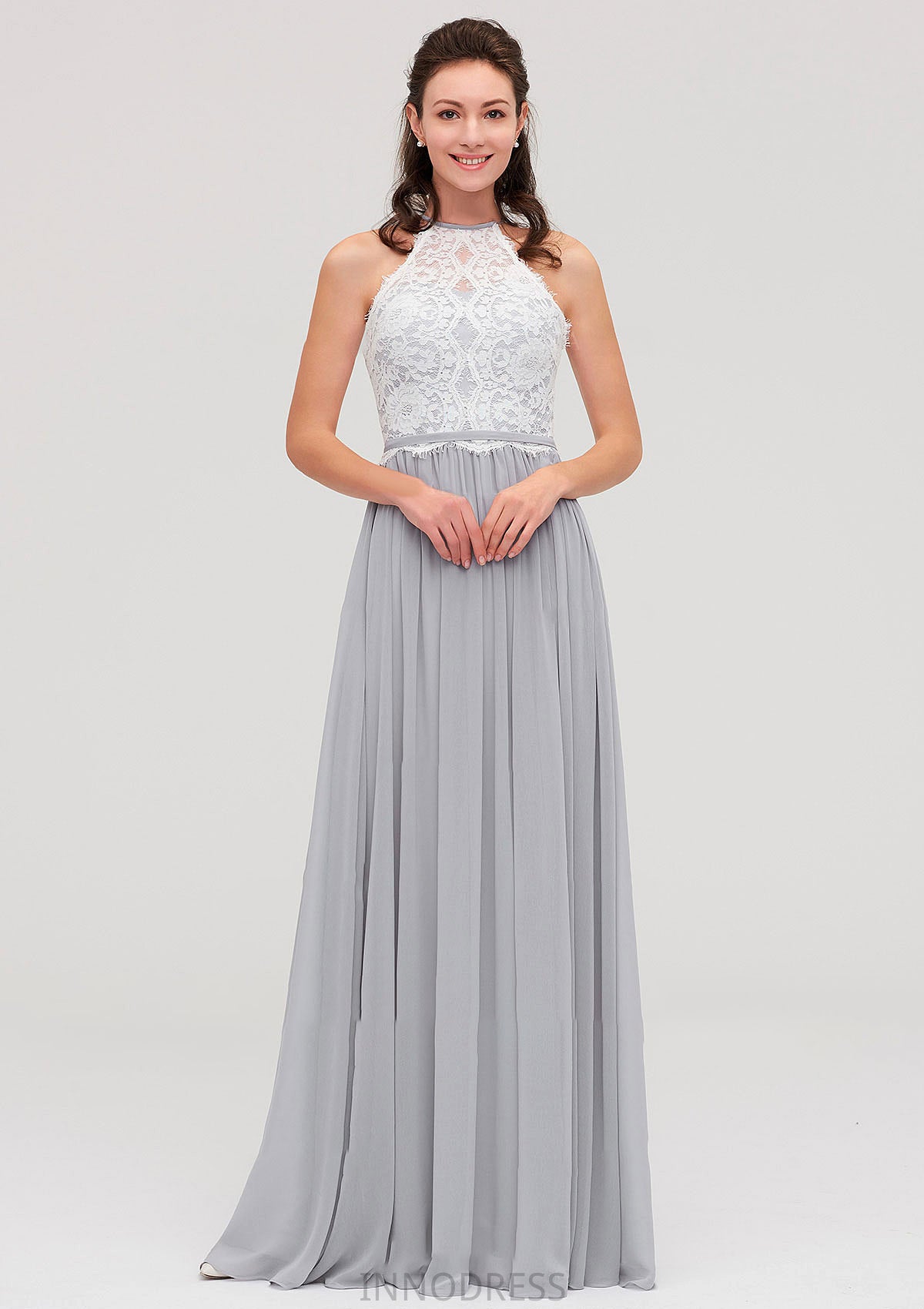 Sleeveless Scoop Neck A-line/Princess Chiffon Long/Floor-Length Bridesmaid Dresseses With Lace Alana DPP0025497