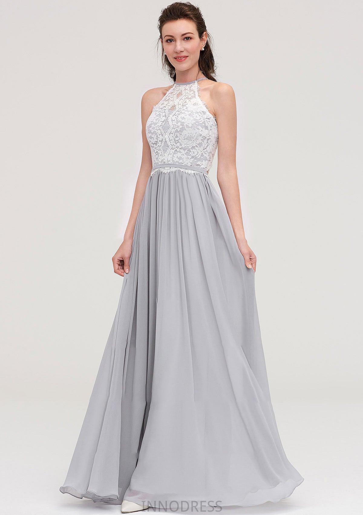 Sleeveless Scoop Neck A-line/Princess Chiffon Long/Floor-Length Bridesmaid Dresseses With Lace Alana DPP0025497