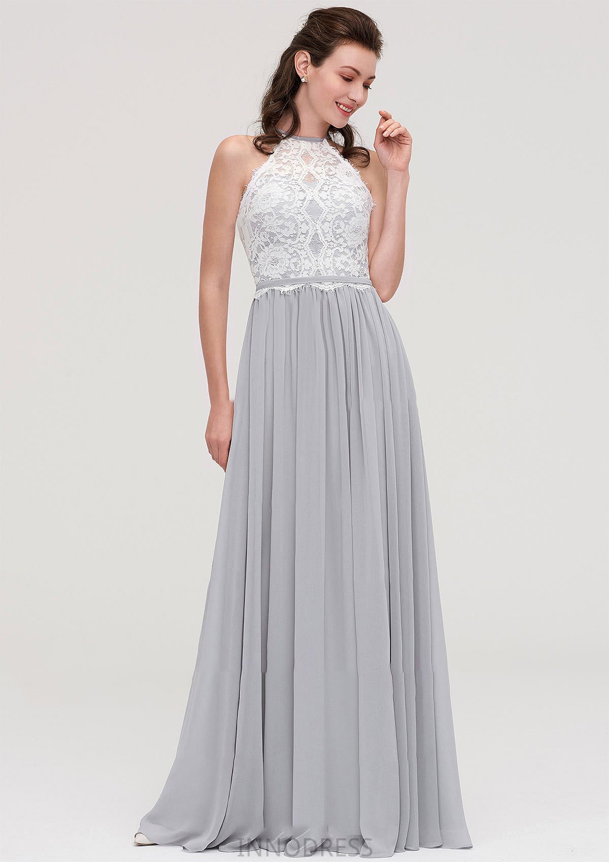 Sleeveless Scoop Neck A-line/Princess Chiffon Long/Floor-Length Bridesmaid Dresseses With Lace Alana DPP0025497