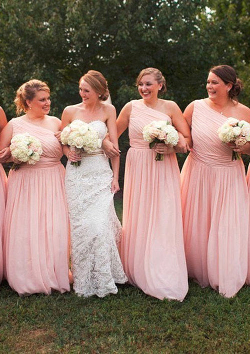 One-Shoulder A-Line/Princess Long/Floor-Length Chiffon Bridesmaid Dresses With Pleated Destinee DPP0025529