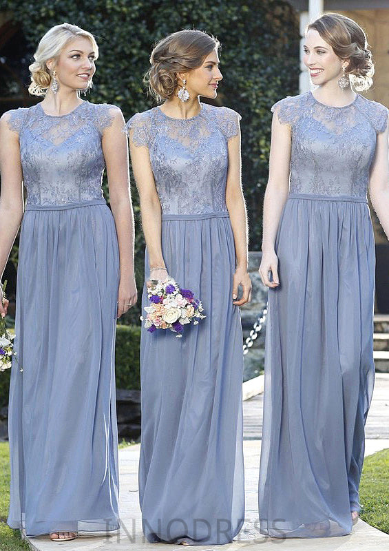 A-Line/Princess Sleeveless Scoop Neck Zipper Long/Floor-Length Chiffon Bridesmaid Dresses With Appliqued Elyse DPP0025547