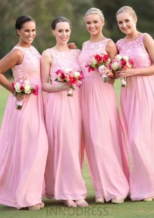 A-Line/Princess Bateau Long/Floor-Length Chiffon Bridesmaid Dresses With Lace Gretchen DPP0025552