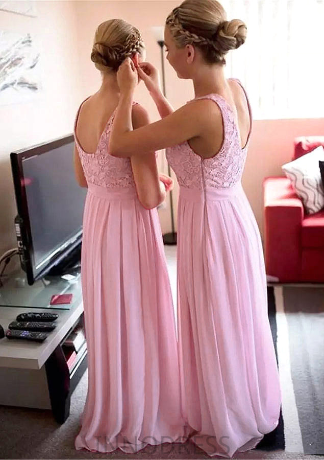 A-Line/Princess Bateau Long/Floor-Length Chiffon Bridesmaid Dresses With Lace Gretchen DPP0025552