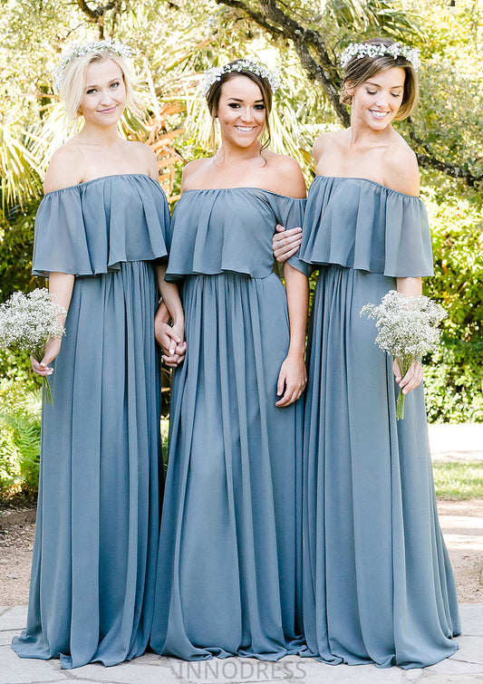 Off-The-Shoulder A-Line/Princess Long/Floor-Length Chiffon Bridesmaid Dresses With Ruffles Paris DPP0025555