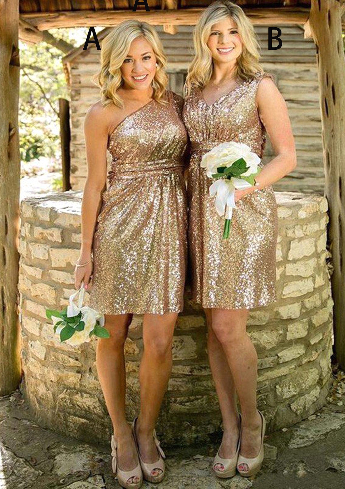 A-line/Princess One-Shoulder Short/Mini Sequined A-line/Princess Bridesmaid Dresseses Chanel DPP0025592