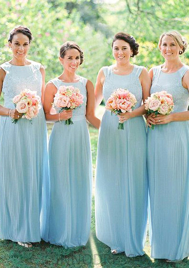 Sleeveless Scoop Neck Long/Floor-Length Chiffon A-line/Princess Bridesmaid Dresseses With Lace Deanna DPP0025596