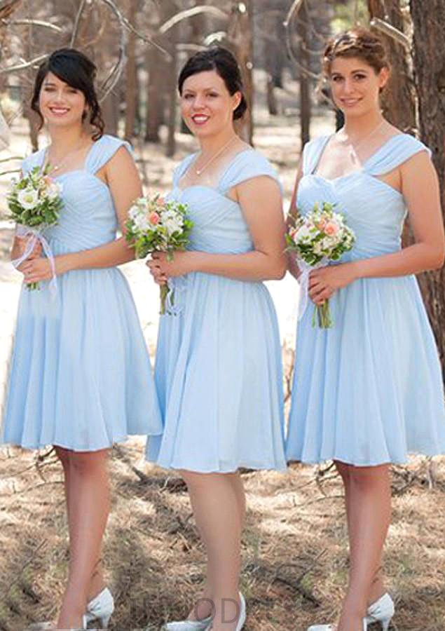 Sleeveless Scalloped Neck Knee-Length A-line/Princess Chiffon Bridesmaid Dresseses With Pleated Gertie DPP0025606