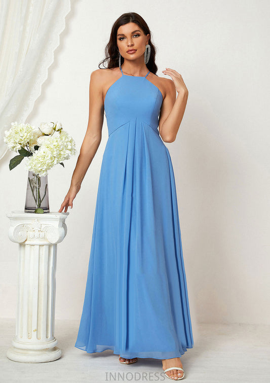 A-line Empire Halter Sleeveless Chiffon Long/Floor-Length Bridesmaid Dresses With Ruffles Mikayla DPP0025611