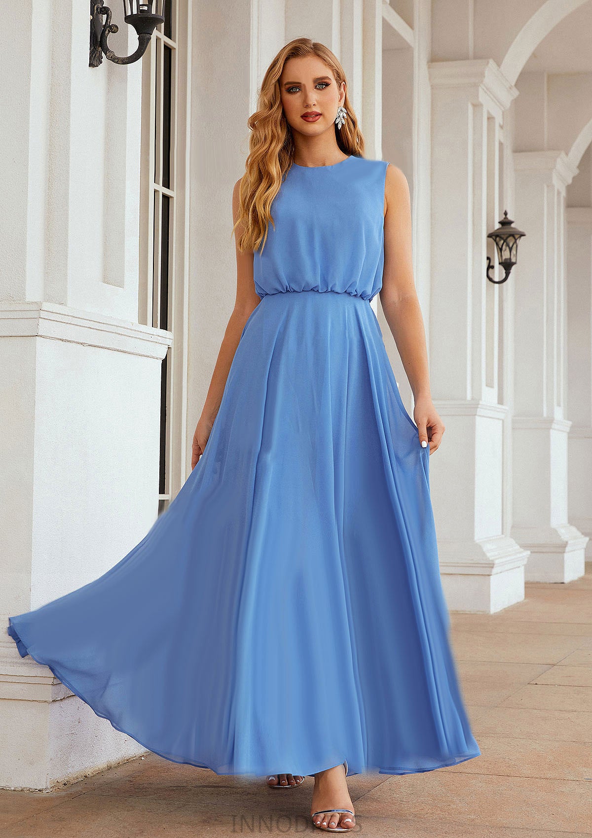 A-line Scoop Neck Sleeveless Chiffon Long/Floor-Length Bridesmaid Dresses EmeryPiper DPP0025618