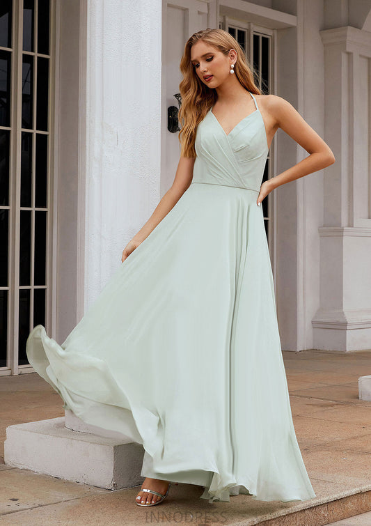 A-line Halter Sleeveless Chiffon Long/Floor-Length Bridesmaid Dresses With Pleated Ruffles Annabelle DPP0025623