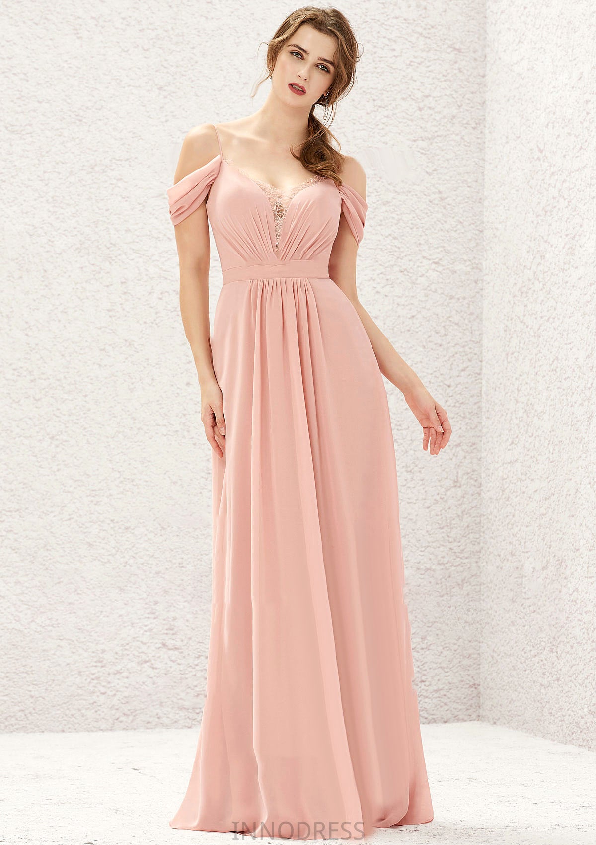 A-line Sweetheart Sleeveless Chiffon Long/Floor-Length Bridesmaid Dresses With Pleated Lace Amani DPP0025629