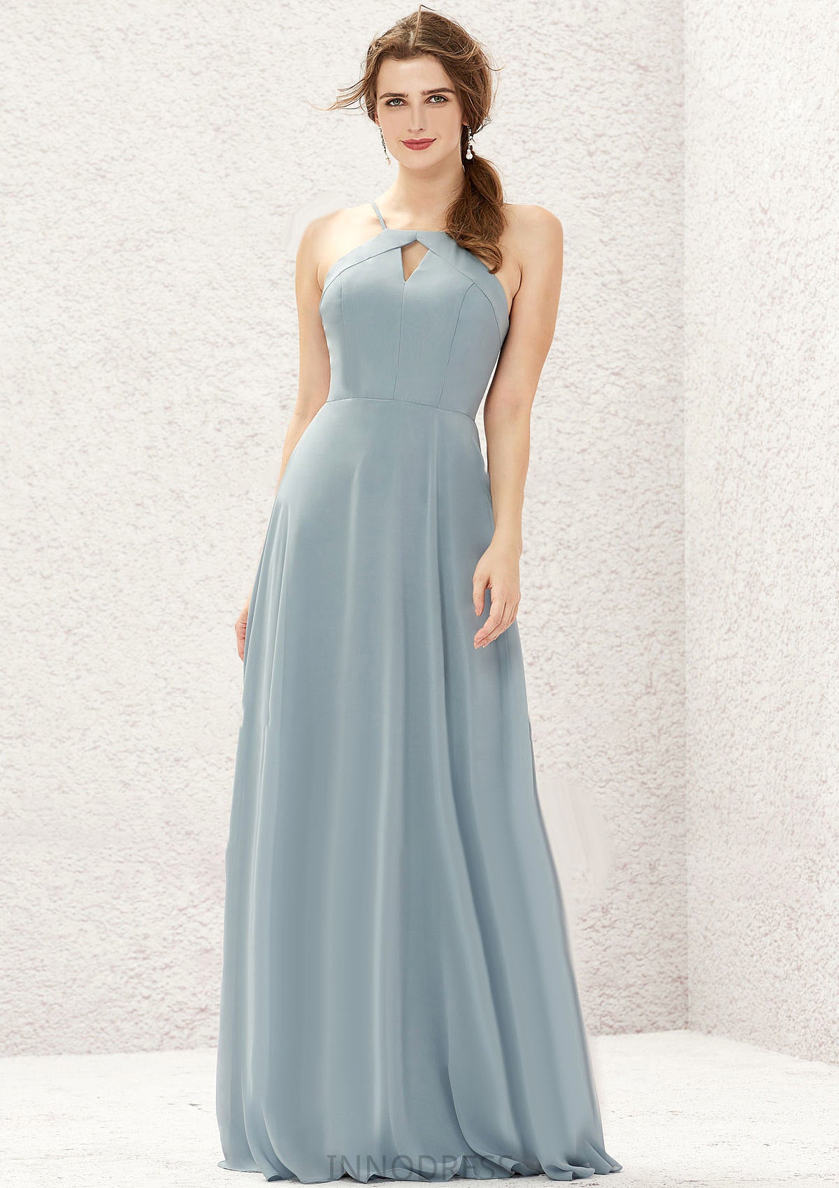 A-line Bateau Sleeveless Long/Floor-Length Chiffon Bridesmaid Dresses Mikayla DPP0025638