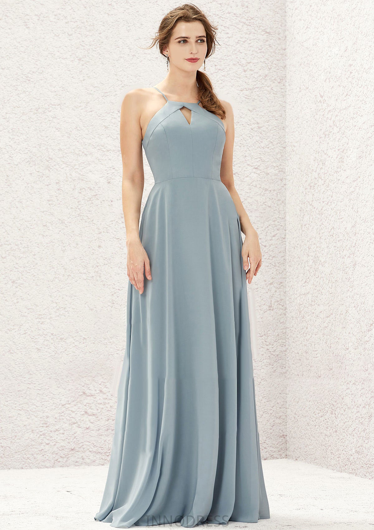 A-line Bateau Sleeveless Long/Floor-Length Chiffon Bridesmaid Dresses Mikayla DPP0025638