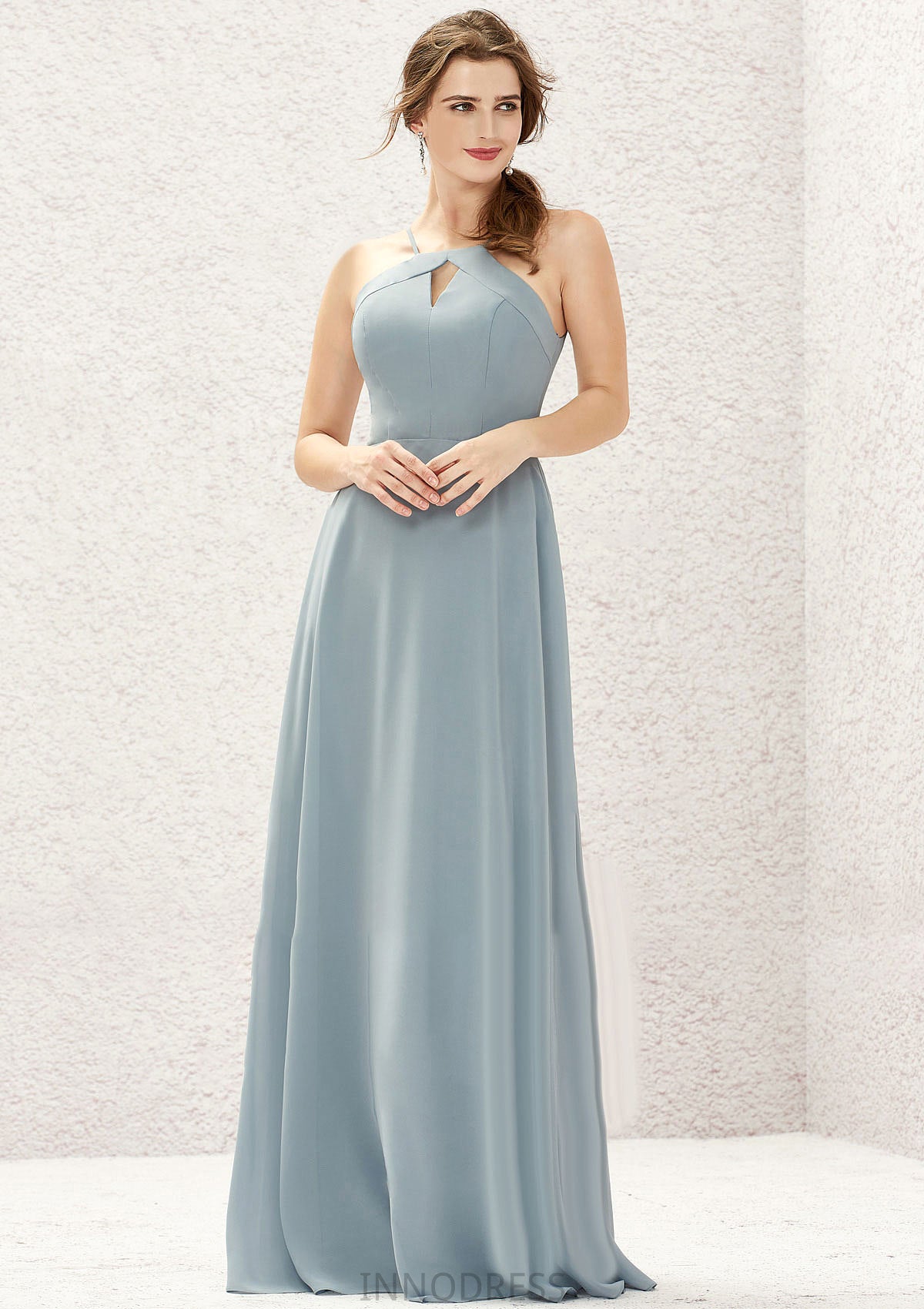 A-line Bateau Sleeveless Long/Floor-Length Chiffon Bridesmaid Dresses Mikayla DPP0025638