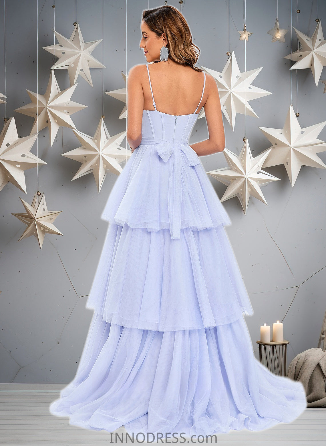 Lois Ball-Gown/Princess Sweetheart Sweep Train Tulle Prom Dresses With Bow DPP0025843