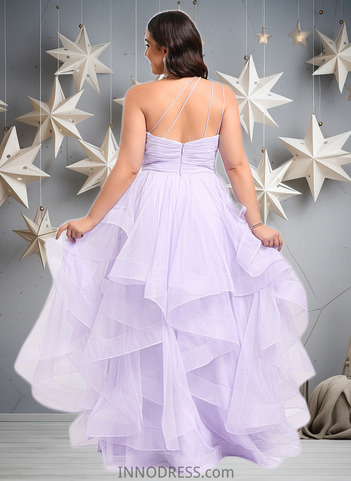 Janet Ball-Gown/Princess Asymmetrical One Shoulder Floor-Length Tulle Prom Dresses DPP0025867