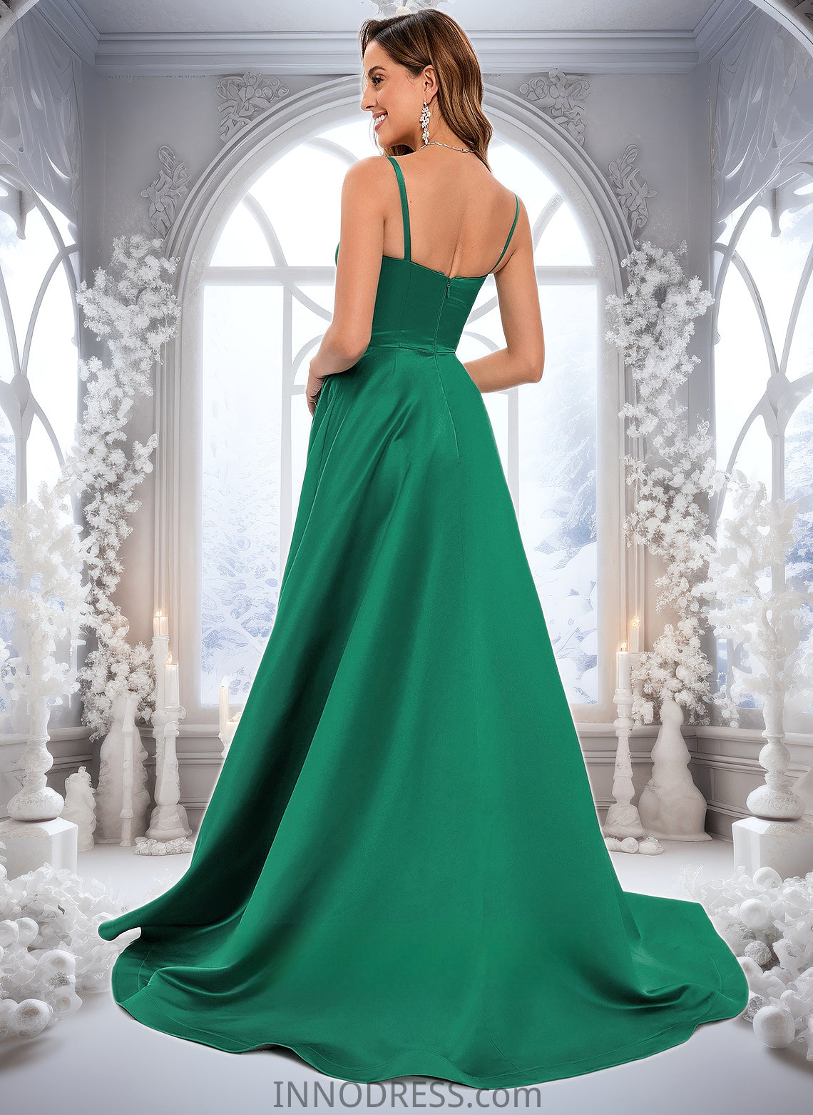 Jessie A-line Sweetheart Sweep Train Satin Prom Dresses DPP0025846