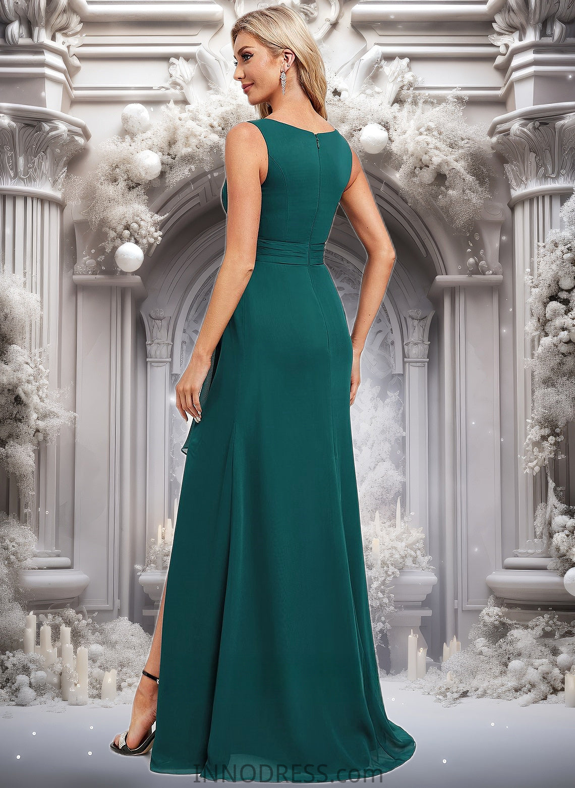 Mariam A-line Scoop Floor-Length Chiffon Bridesmaid Dress With Ruffle DPP0025814