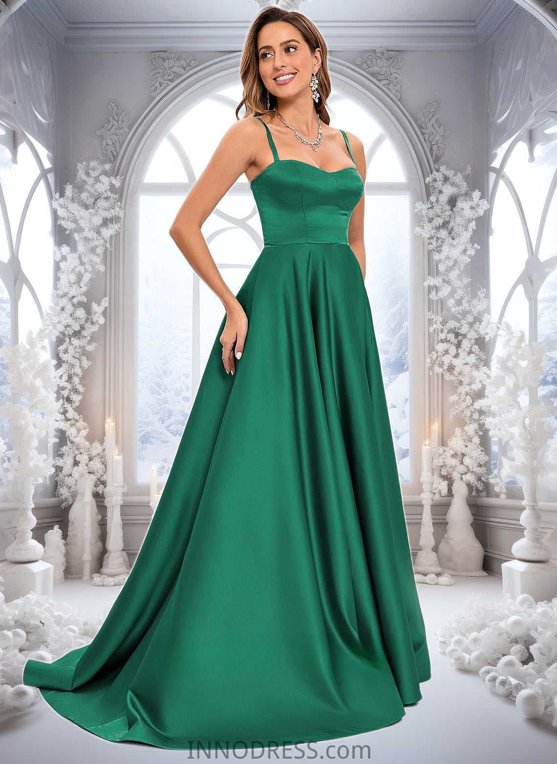 Jessie A-line Sweetheart Sweep Train Satin Prom Dresses DPP0025846