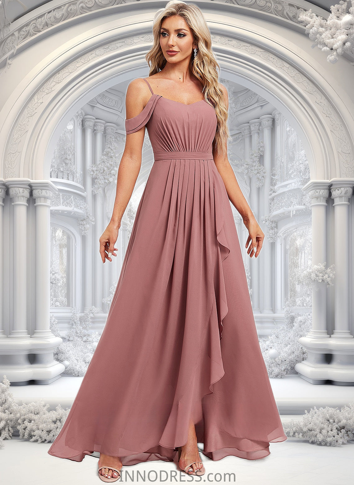 Jan A-line Cold Shoulder Asymmetrical Chiffon Bridesmaid Dress DPP0025823