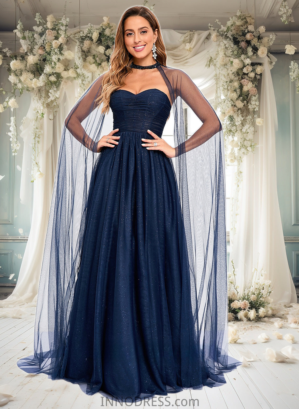 Blanche Ball-Gown/Princess Sweetheart Sweep Train Tulle Prom Dresses With Beading Sequins DPP0025848