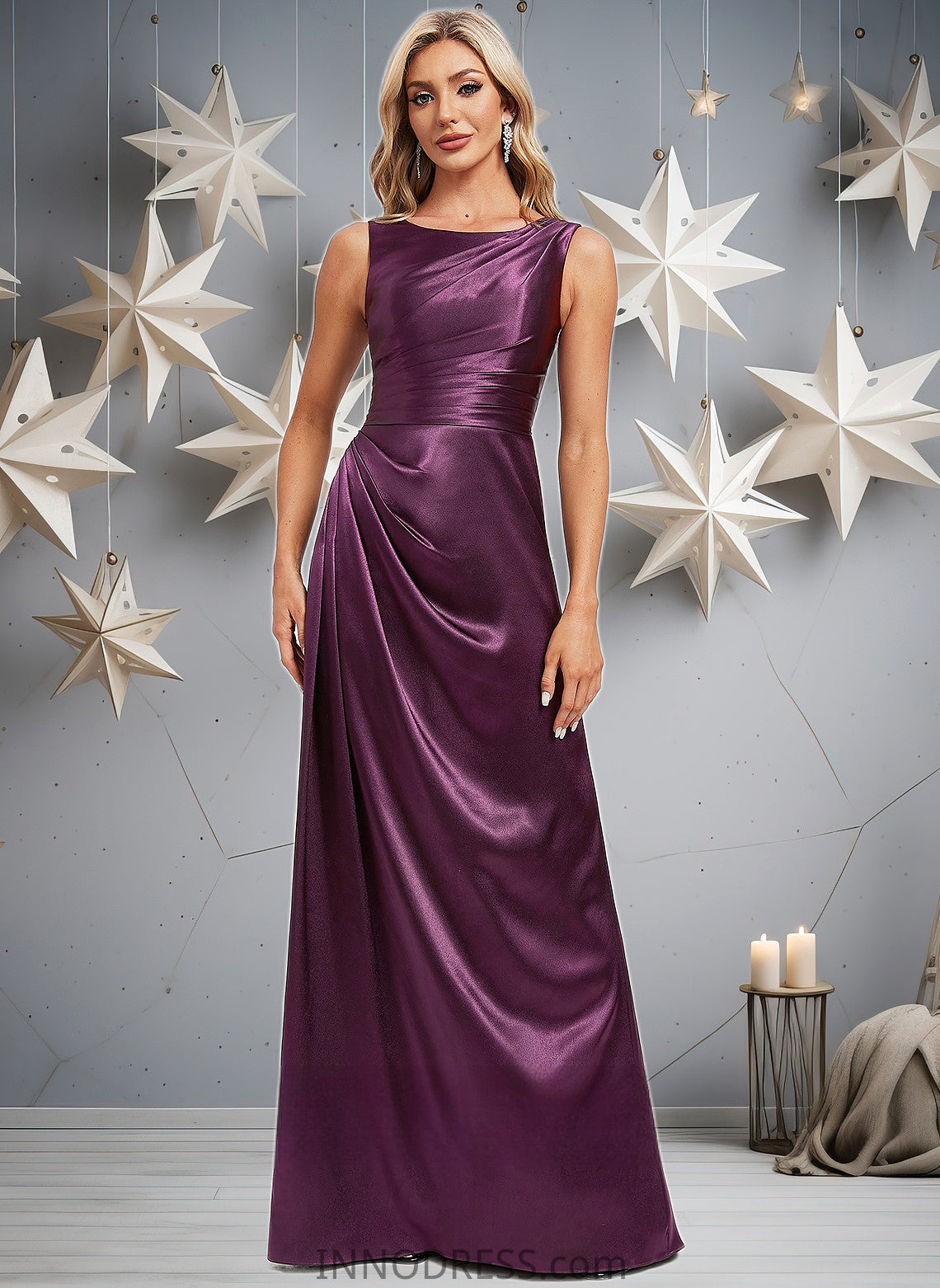 Maisie A-line Scoop Floor-Length Stretch Satin Bridesmaid Dress DPP0025829