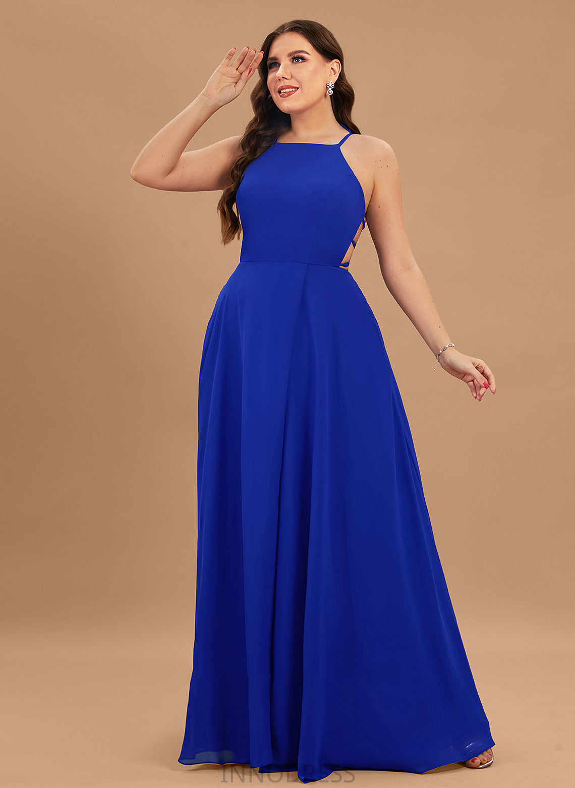 Split Front Floor-Length Chiffon Prom Dresses With A-Line Scoop Hannah Neck