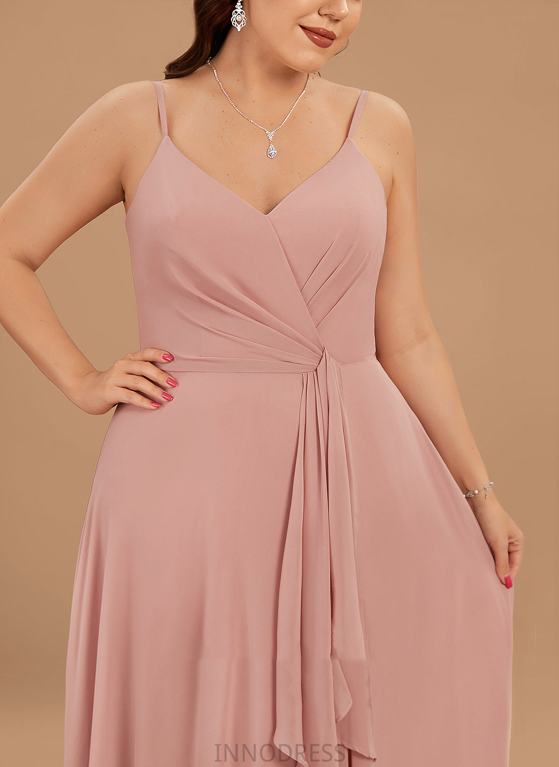 Ruffle Silhouette Embellishment SplitFront Floor-Length Fabric V-neck Length A-Line Neckline Christine Scoop Bridesmaid Dresses