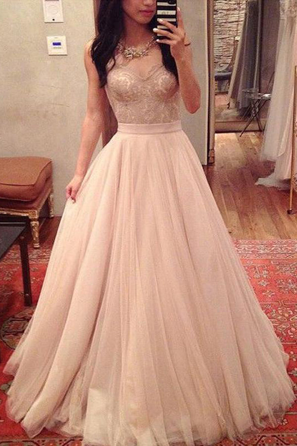 White V Neck Sleeveless A Line Floor Length Layers Tulle Prom Dresses