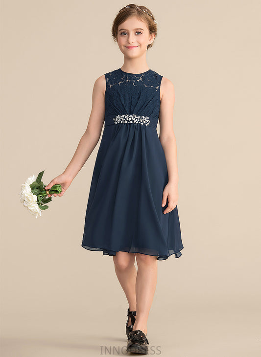 With Amaris Scoop Knee-Length Bow(s) Neck Lace Chiffon A-Line Junior Bridesmaid Dresses Beading Sequins